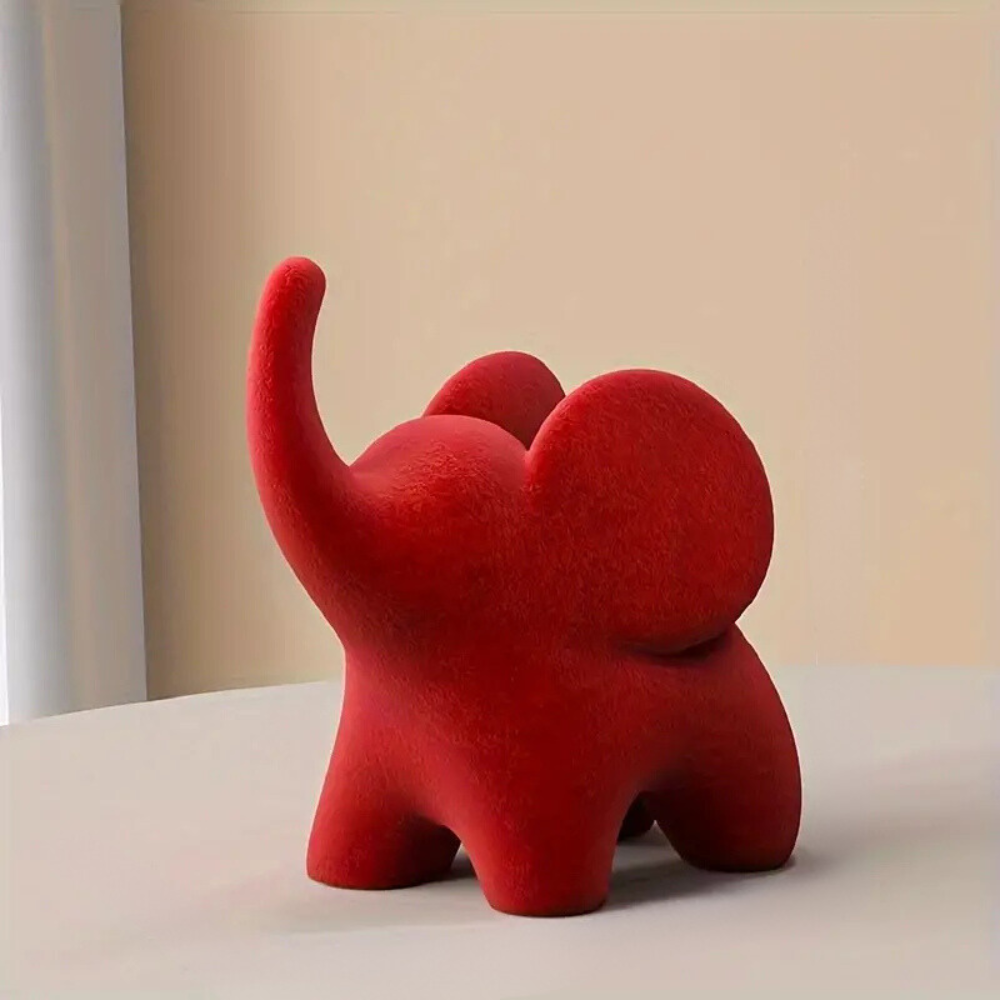 Flocked Elephant Figurine