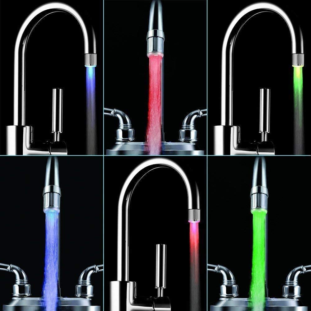 LED faucet displaying multiple colors on a black background