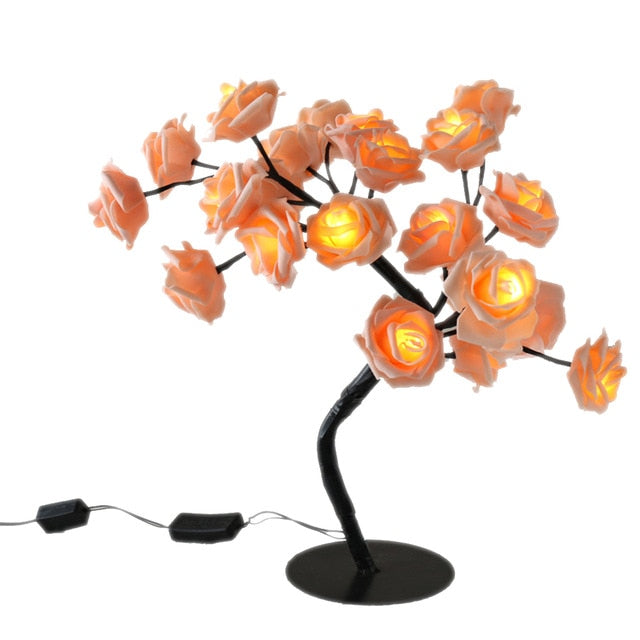 Decorative lamp with rose-shaped lights on a white background