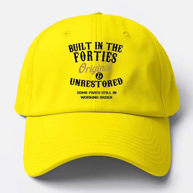 Yellow cap with black text on a white background