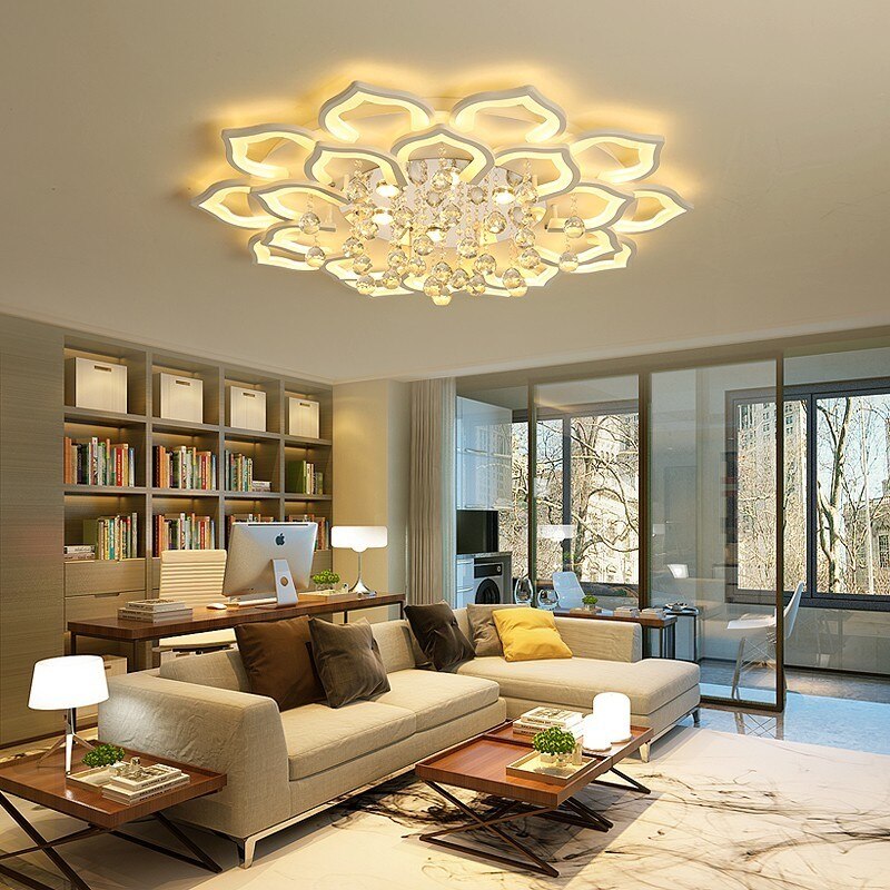 Modern living room with a decorative ceiling light fixture.