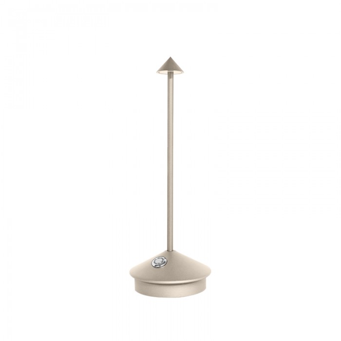 Beige toilet brush holder with a brush on a white background