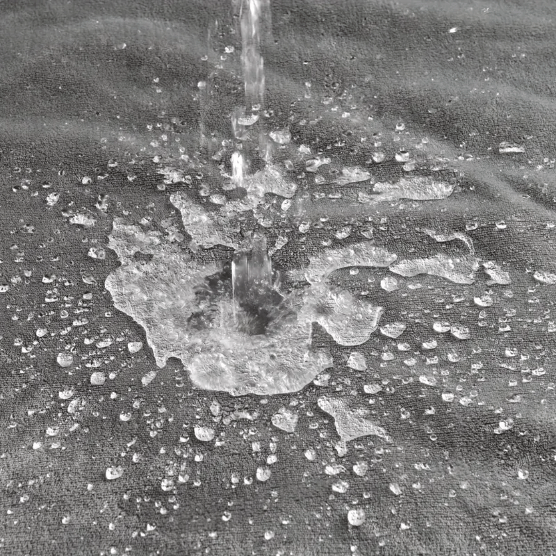 Close-up of water droplets on a textured surface