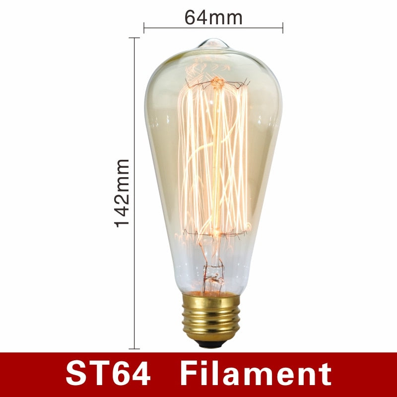 Vintage-style light bulb with dimensions labeled on a white background