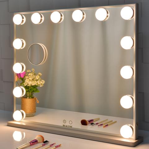 Makeup mirror with lights on a gray background