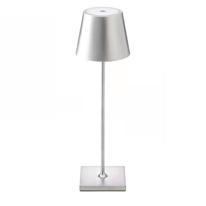 Silver table lamp on a white background