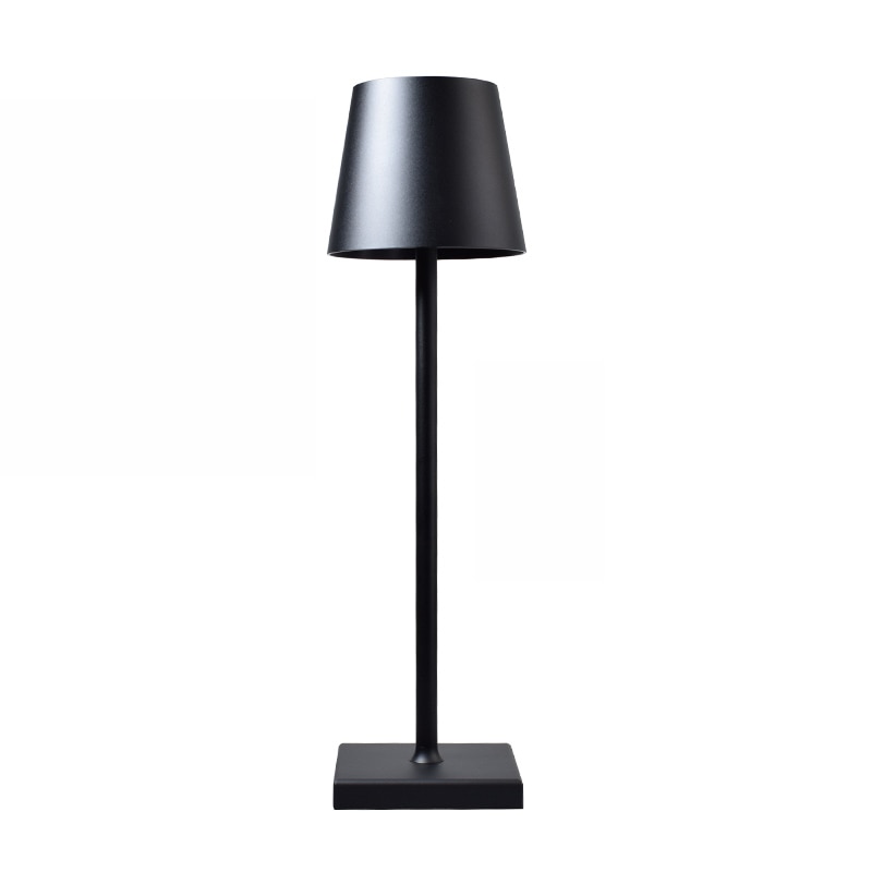 Black floor lamp with a rectangular base on a white background