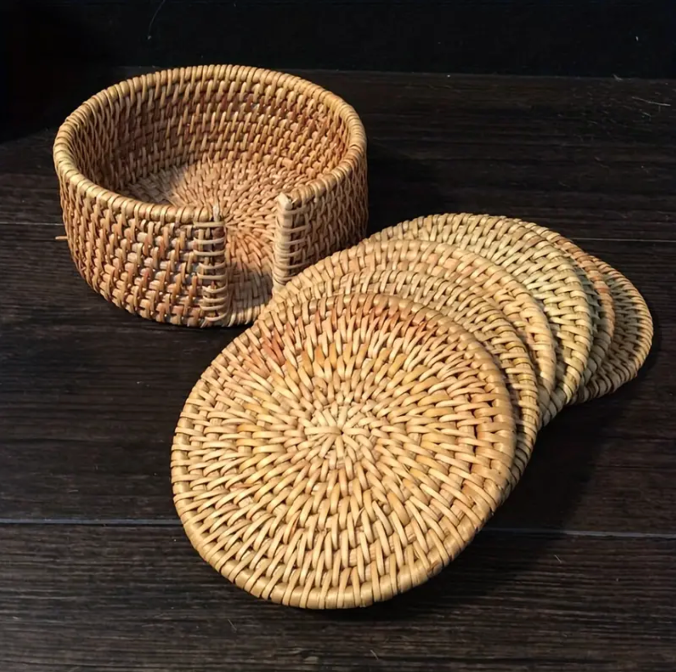 Rustic Weave Bamboo Rattan Coaster Set