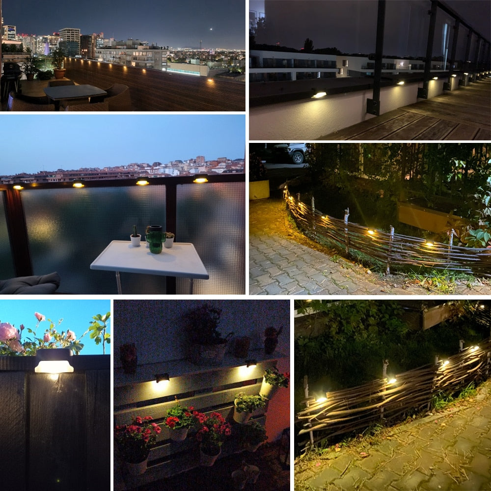 Collage of outdoor lighting fixtures in various settings