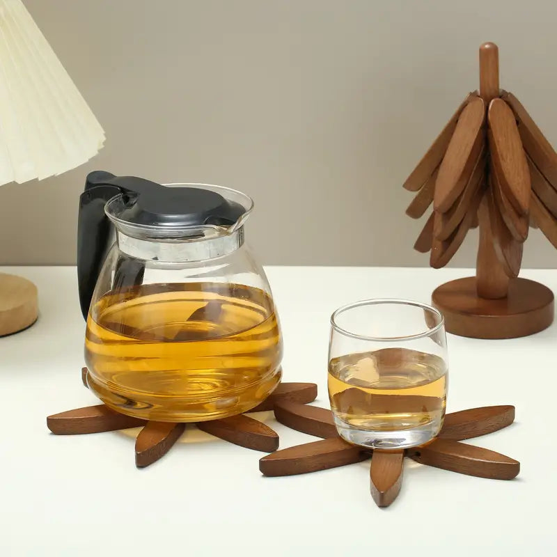 Tree-Shaped Wooden Coaster Set