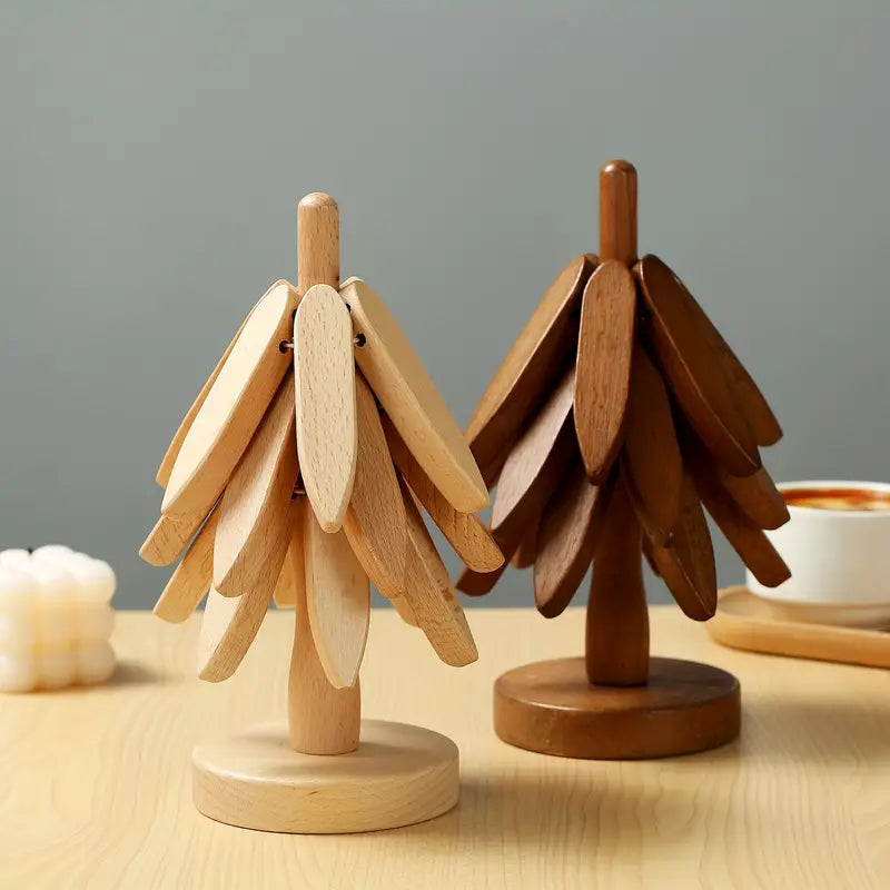 Tree-Shaped Wooden Coaster Set