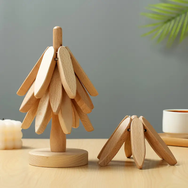 Tree-Shaped Wooden Coaster Set
