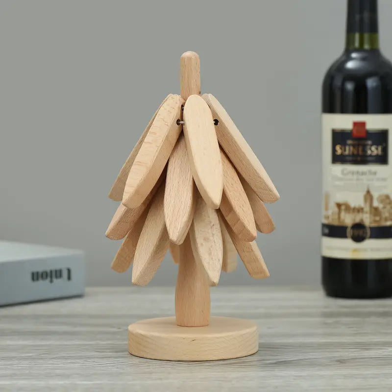 Tree-Shaped Wooden Coaster Set