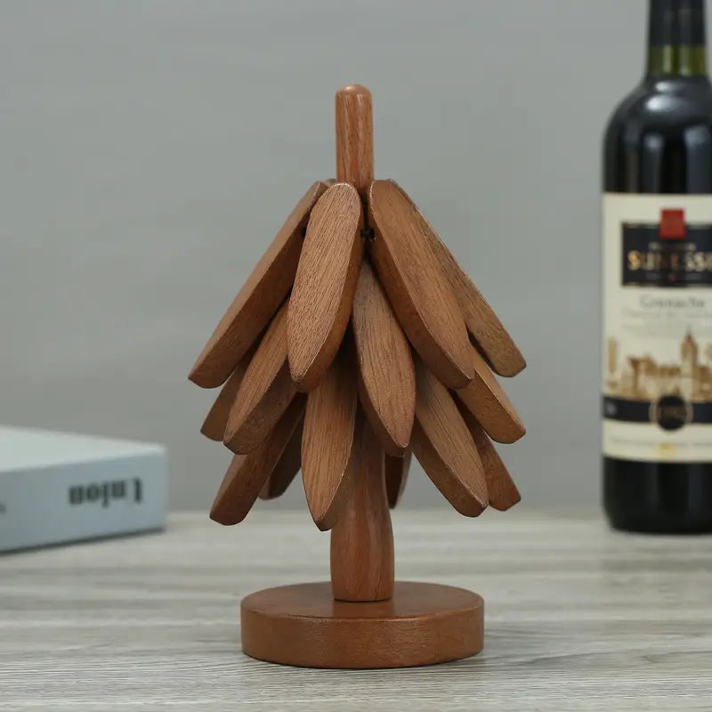 Tree-Shaped Wooden Coaster Set