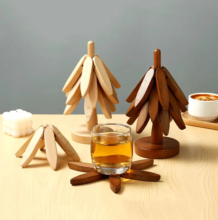 Tree-Shaped Wooden Coaster Set
