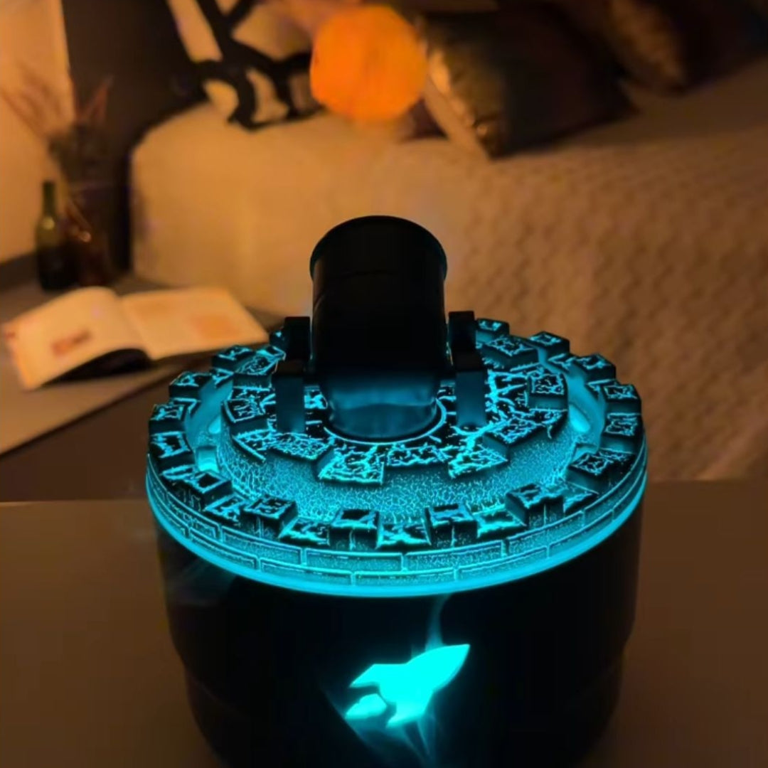 Decorative object with blue light on a blurred background