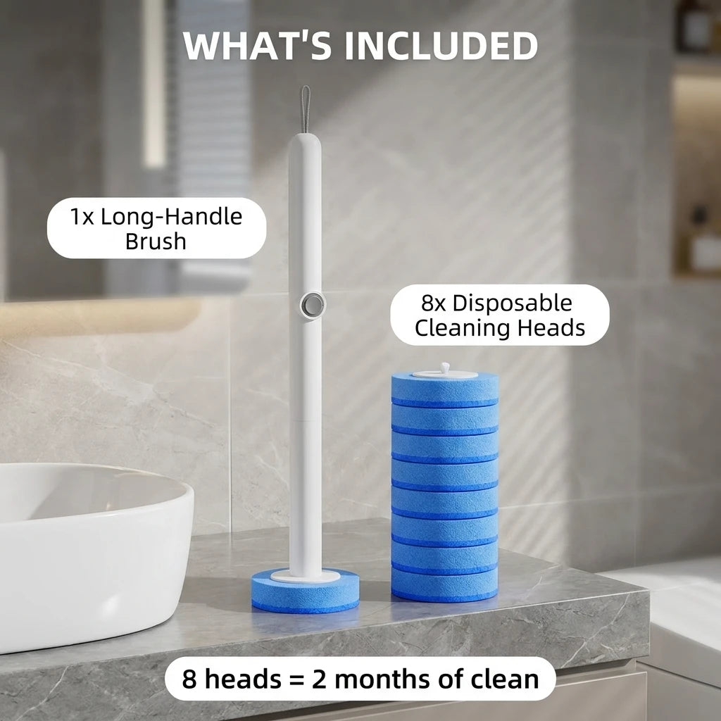 Disposable Toilet Brush with 8 Heads | Hands-Free Hygienic Cleaner