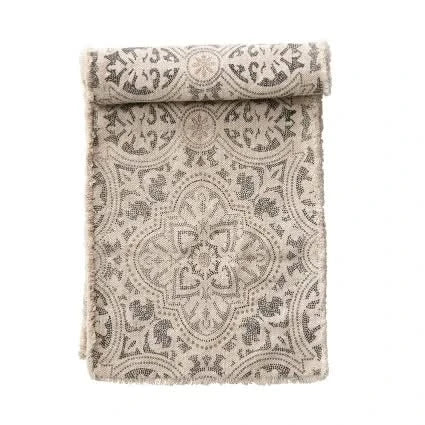 Josh & Tate - Alessia Patterned Table Runner - Patterned fabric roll with intricate design on a white background