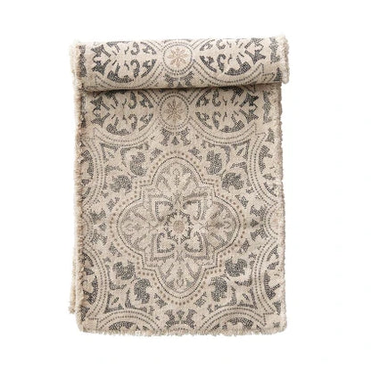 Josh & Tate - Alessia Patterned Table Runner - Patterned fabric roll with intricate design on a white background