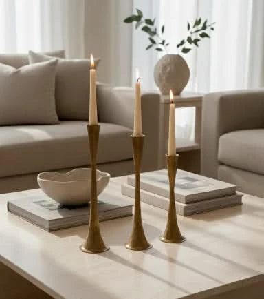 Anya Brass Taper Candle Stand - Set of 3