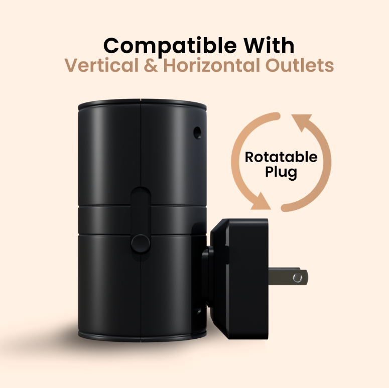 Black cylindrical device with a rotatable plug on a beige background