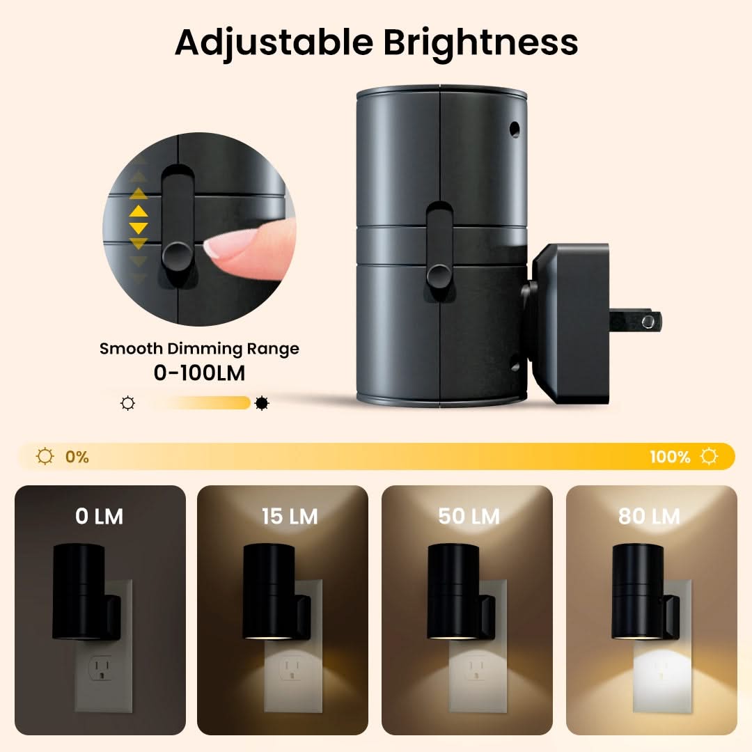 Wall-mounted light fixture with adjustable brightness control and dimming range display.
