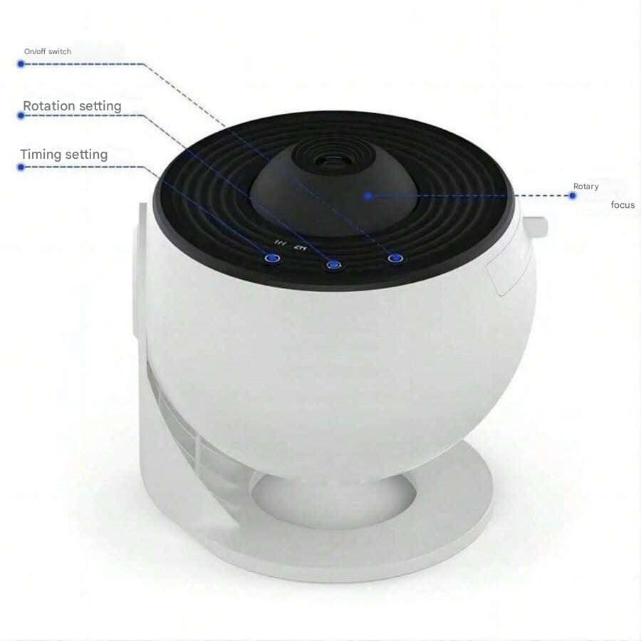 White and black device with labeled features on a white background