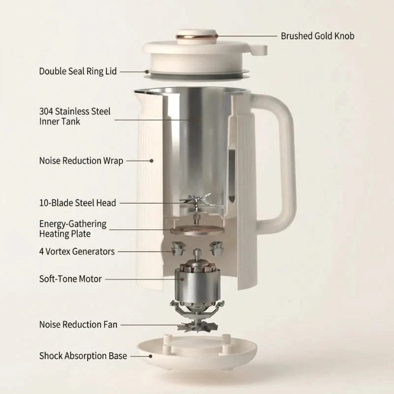 Diagram of a coffee grinder with labeled parts on a white background