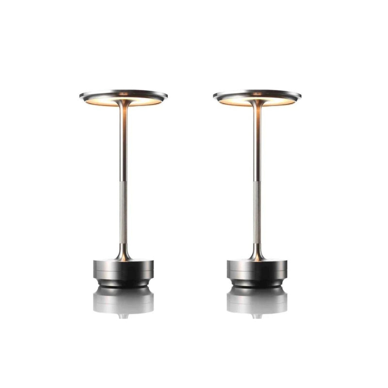 Two metallic outdoor heaters on a white background