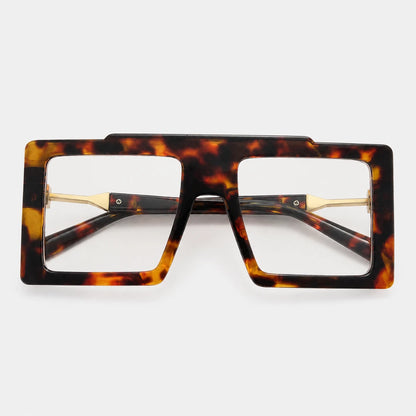 Josh & Tate - BoldFrame™ Square Glasses - Square aviator-style eyeglasses with a thick tortoiseshell frame and gold metal temples, shown against a light gray background.