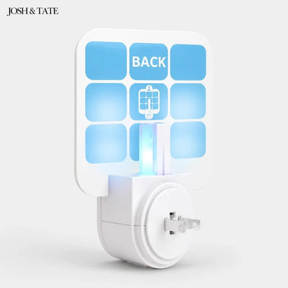 Josh & Tate - BugSheet™ Sticky Mosquito Catcher - White night light with blue LED lights on a white background, featuring the brand 'Josh & Tate'.