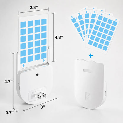 Josh & Tate - BugSheet™ Sticky Mosquito Catcher - White solar-powered insect trap device with dimension labels showing 2.8 x 4.