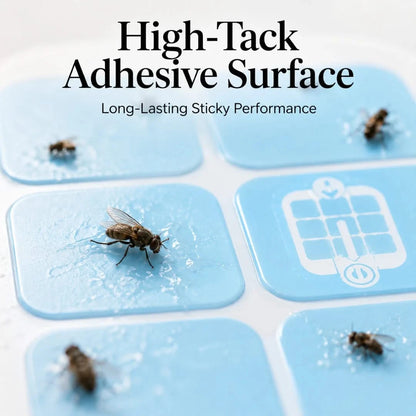 Josh & Tate - BugSheet™ Sticky Mosquito Catcher - Blue adhesive surface with insects and text about high-tack adhesive performance