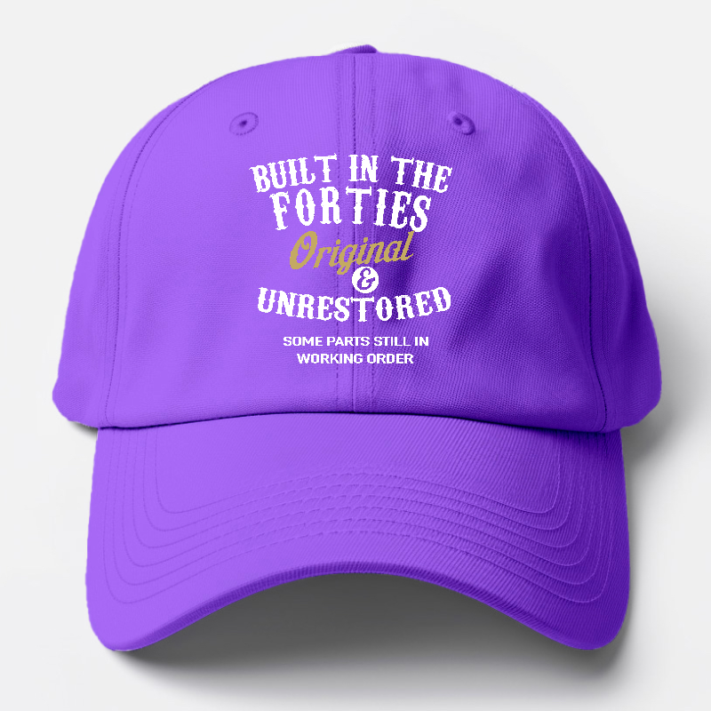 Purple cap with white and yellow text on a light gray background