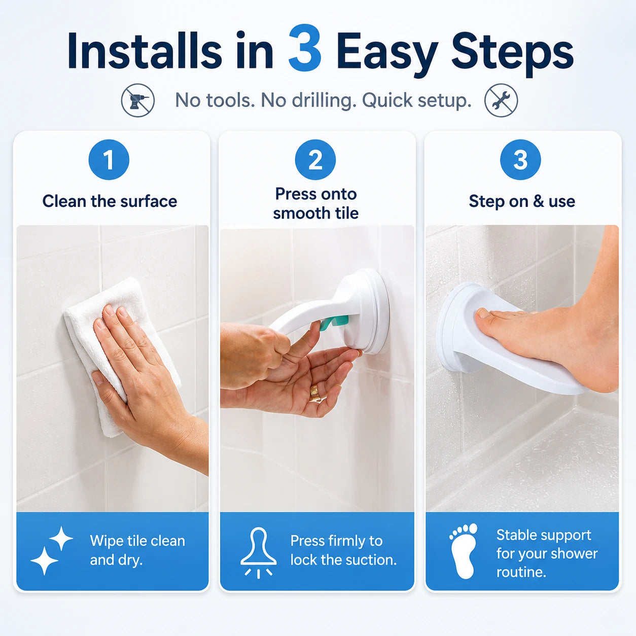GripStep Shower Foot Rest Suction Cup Pedal