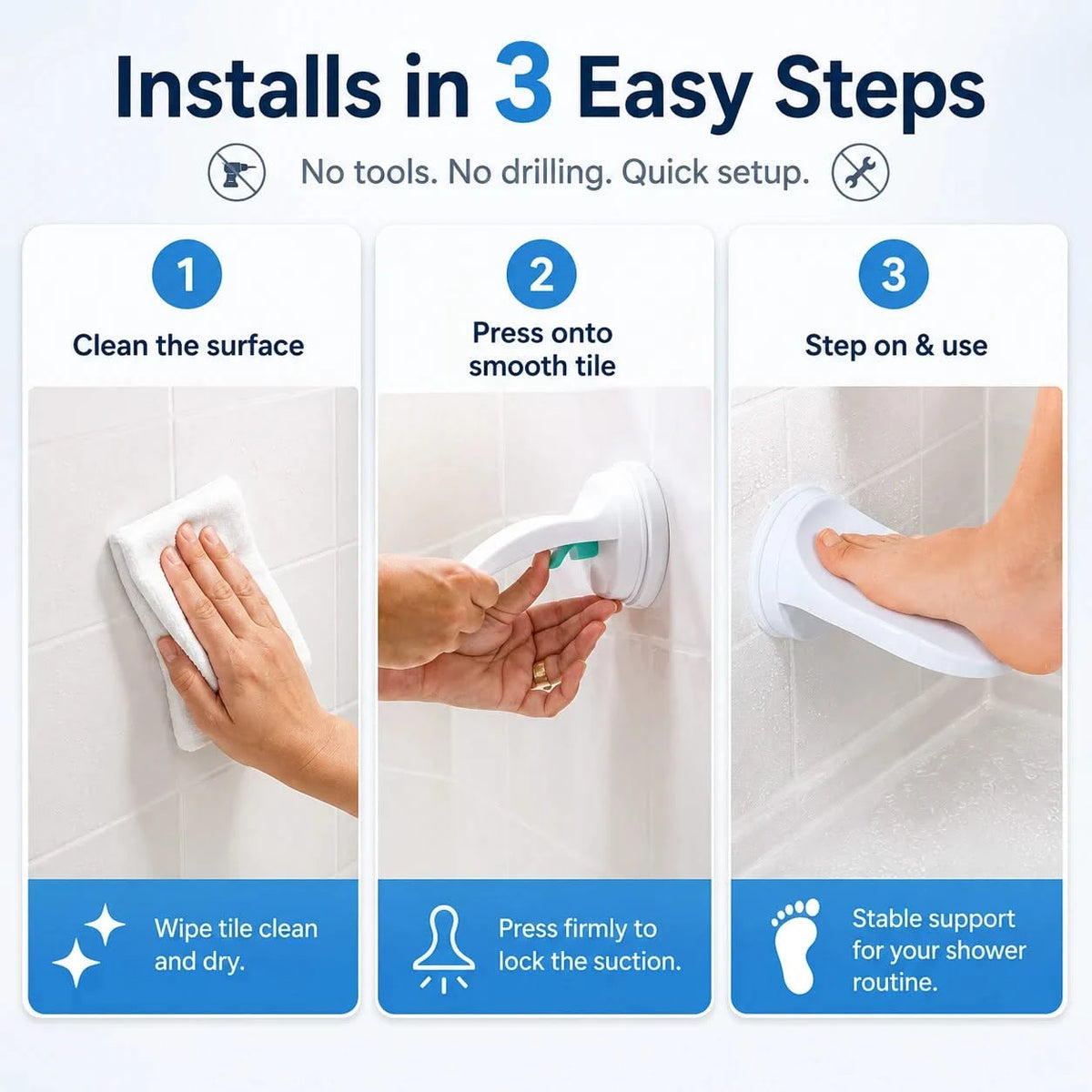 GripStep Shower Foot Rest Suction Cup Pedal