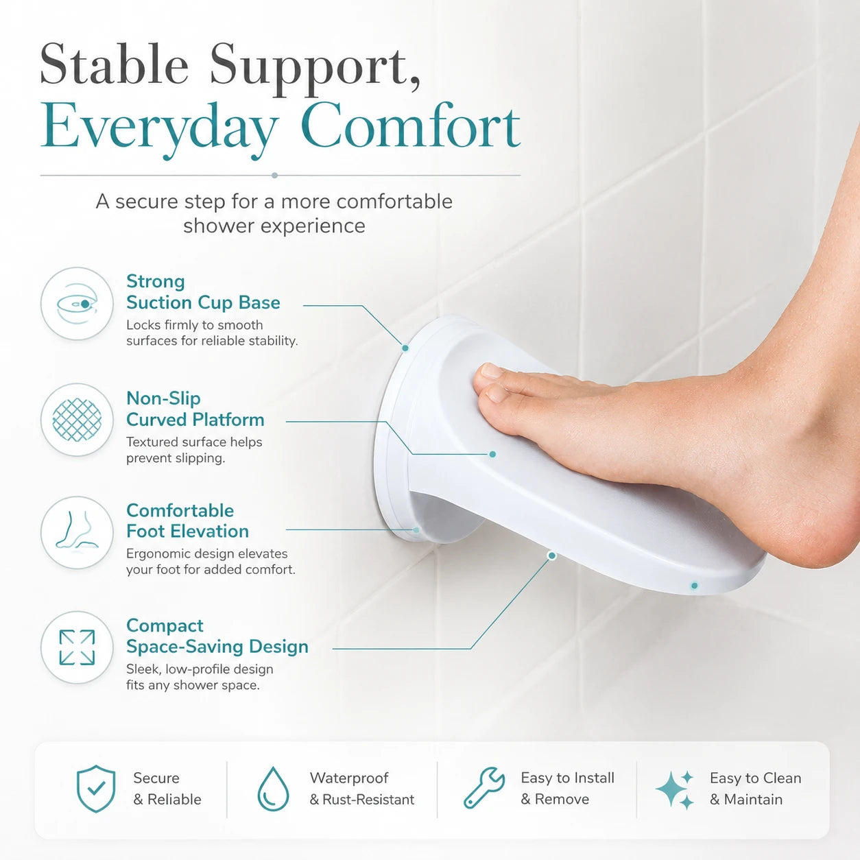 GripStep Shower Foot Rest Suction Cup Pedal