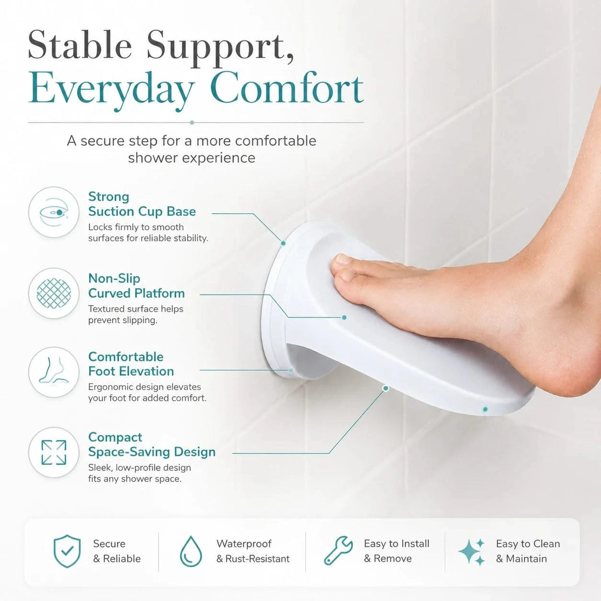 GripStep Shower Foot Rest Suction Cup Pedal