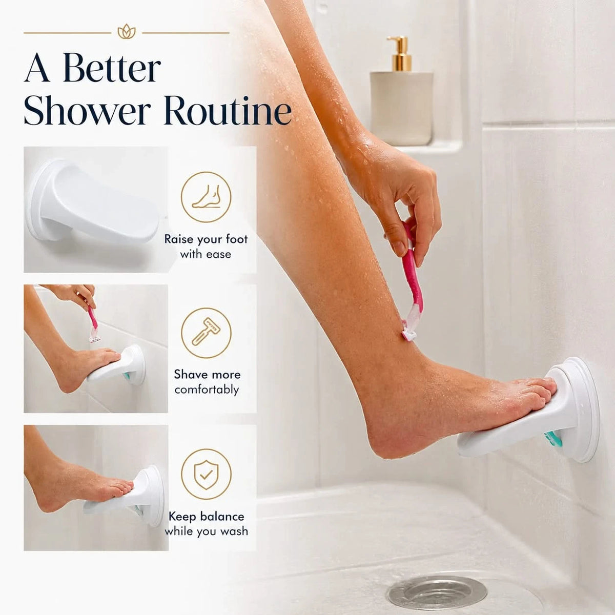 GripStep Shower Foot Rest Suction Cup Pedal