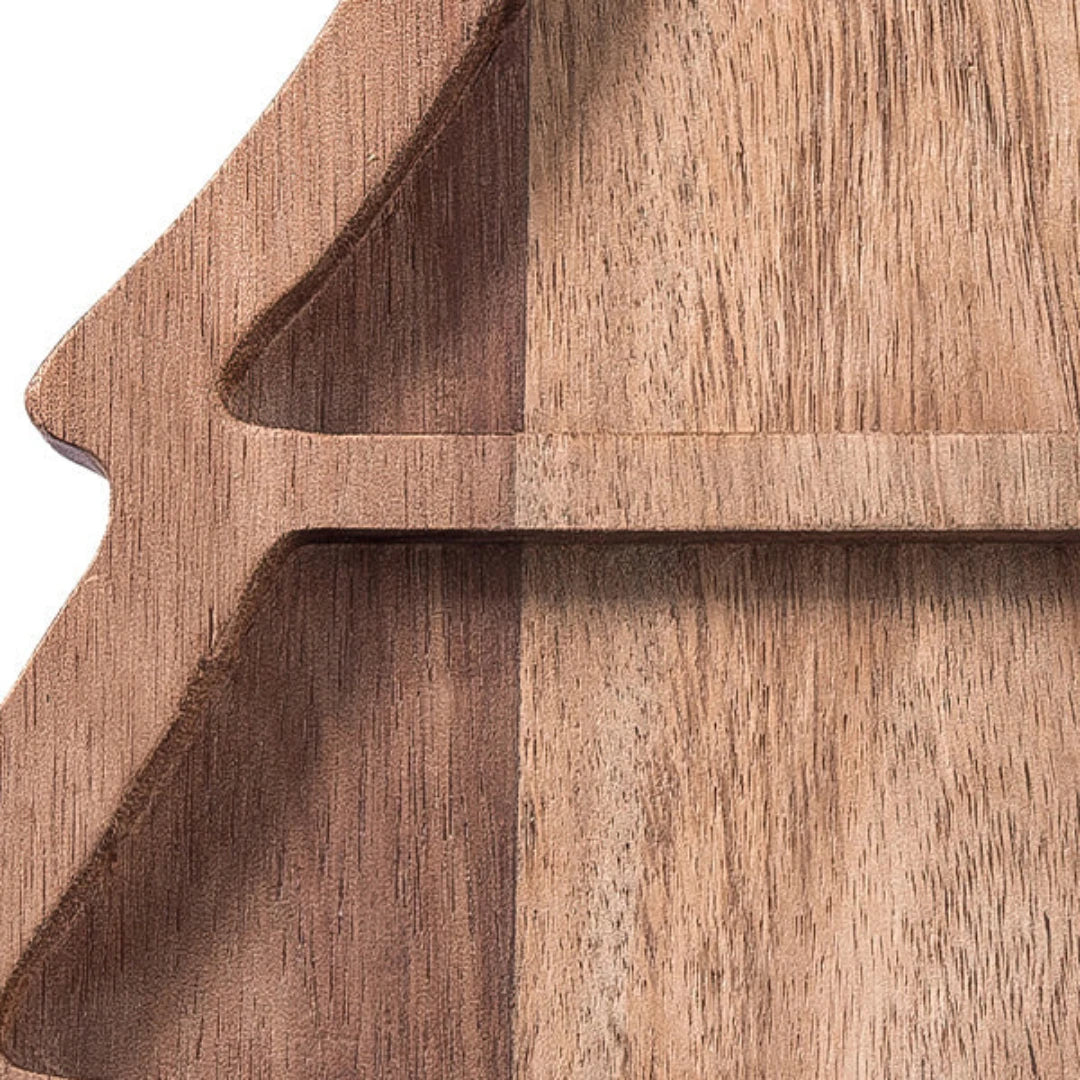 Josh & Tate - Christmas Tree Serving Board - Close-up of a wooden cutting board with a geometric shape