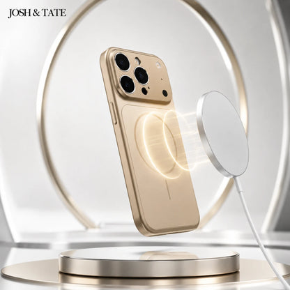 Josh & Tate - ChromeCore™ Premium MagSafe iPhone Case - Gold phone case on a white background with 'JOSH & TATE' branding.