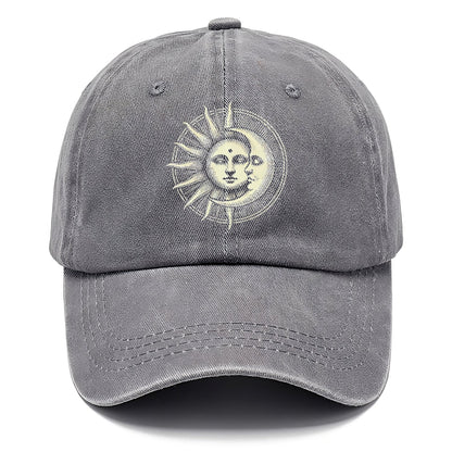 Gray cap with sun and moon design on a white background