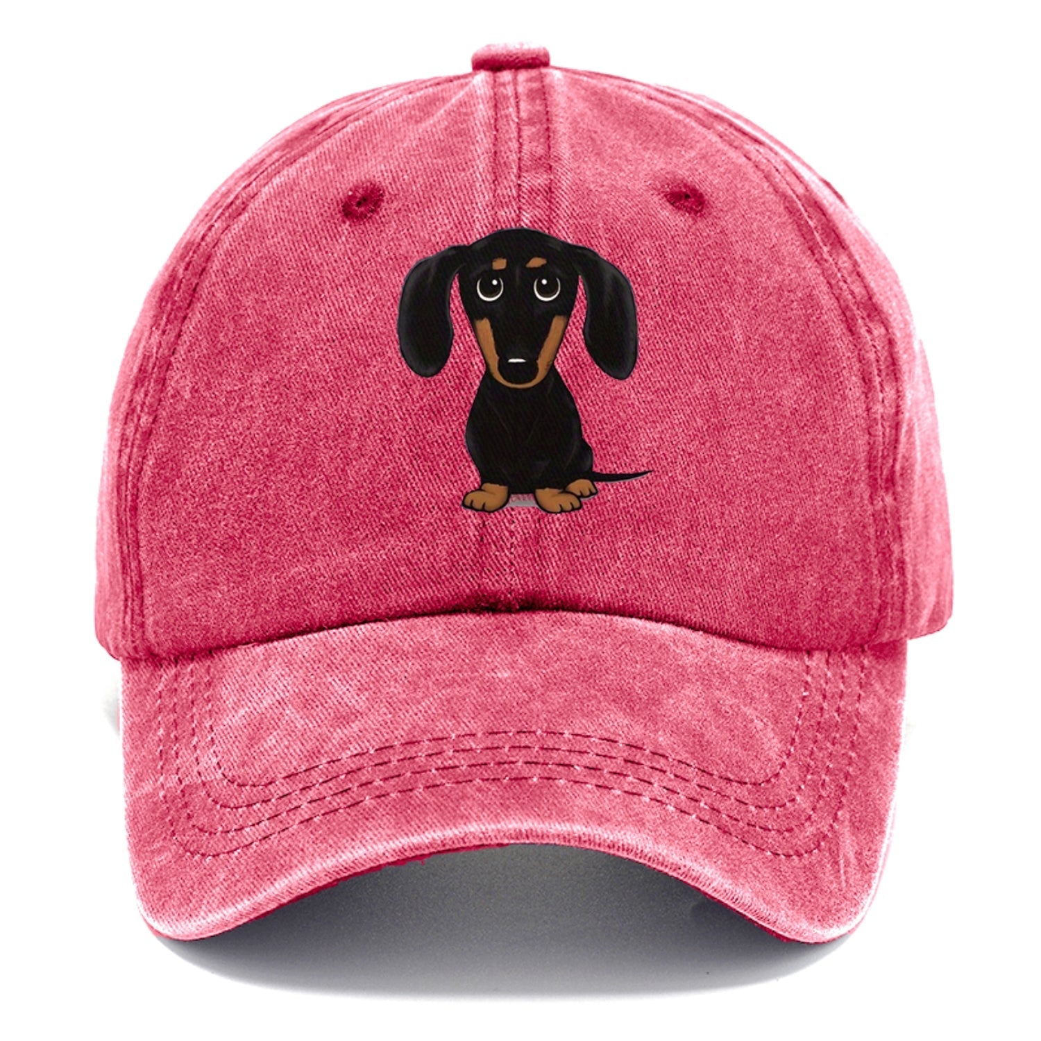 Pink cap with a dachshund illustration on a white background