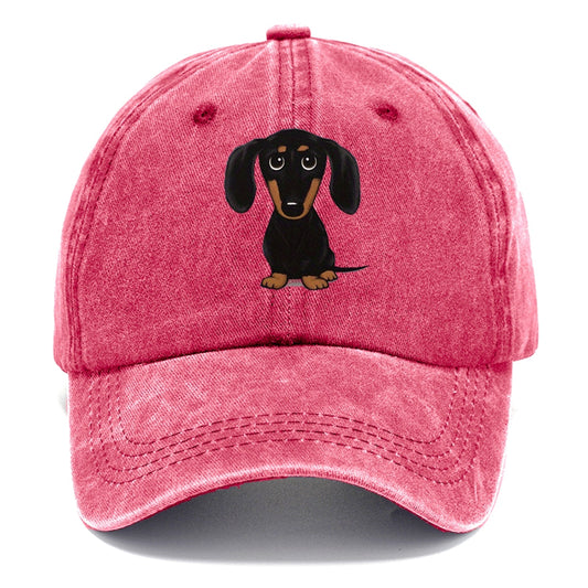 Pink cap with a dachshund illustration on a white background