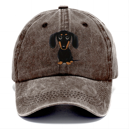 Brown cap with a dachshund illustration on a white background