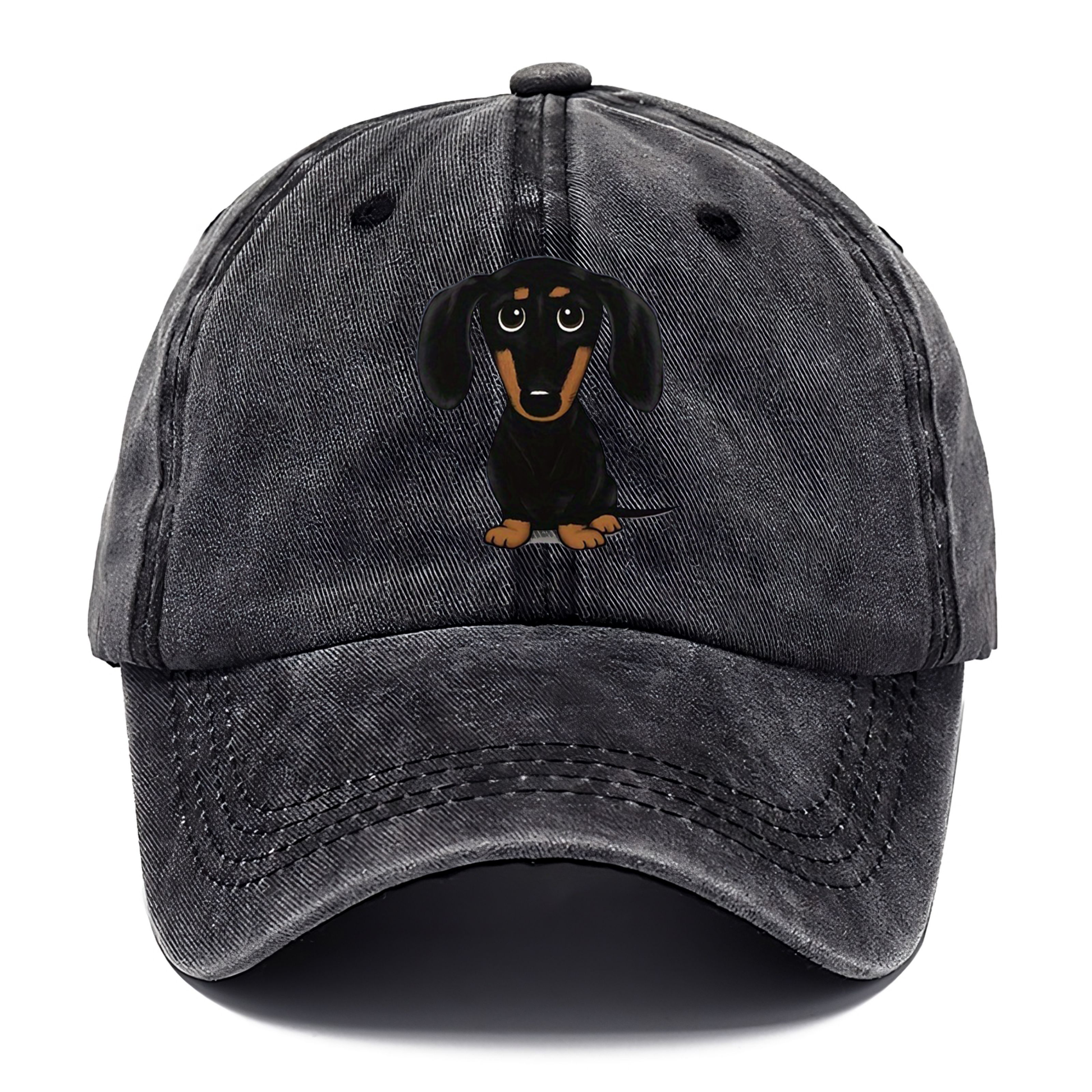 Gray cap with a dachshund illustration on a white background