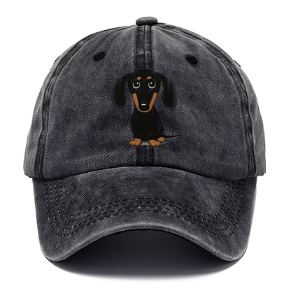 Gray cap with a dachshund illustration on a white background