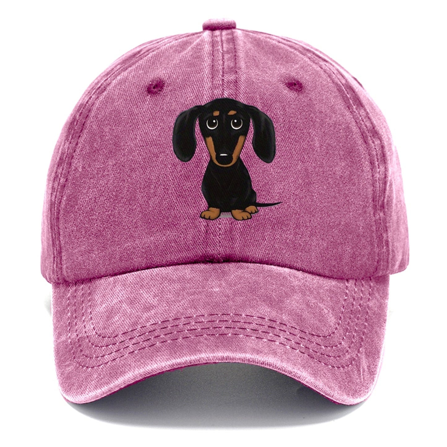Pink cap with a dachshund illustration on a white background