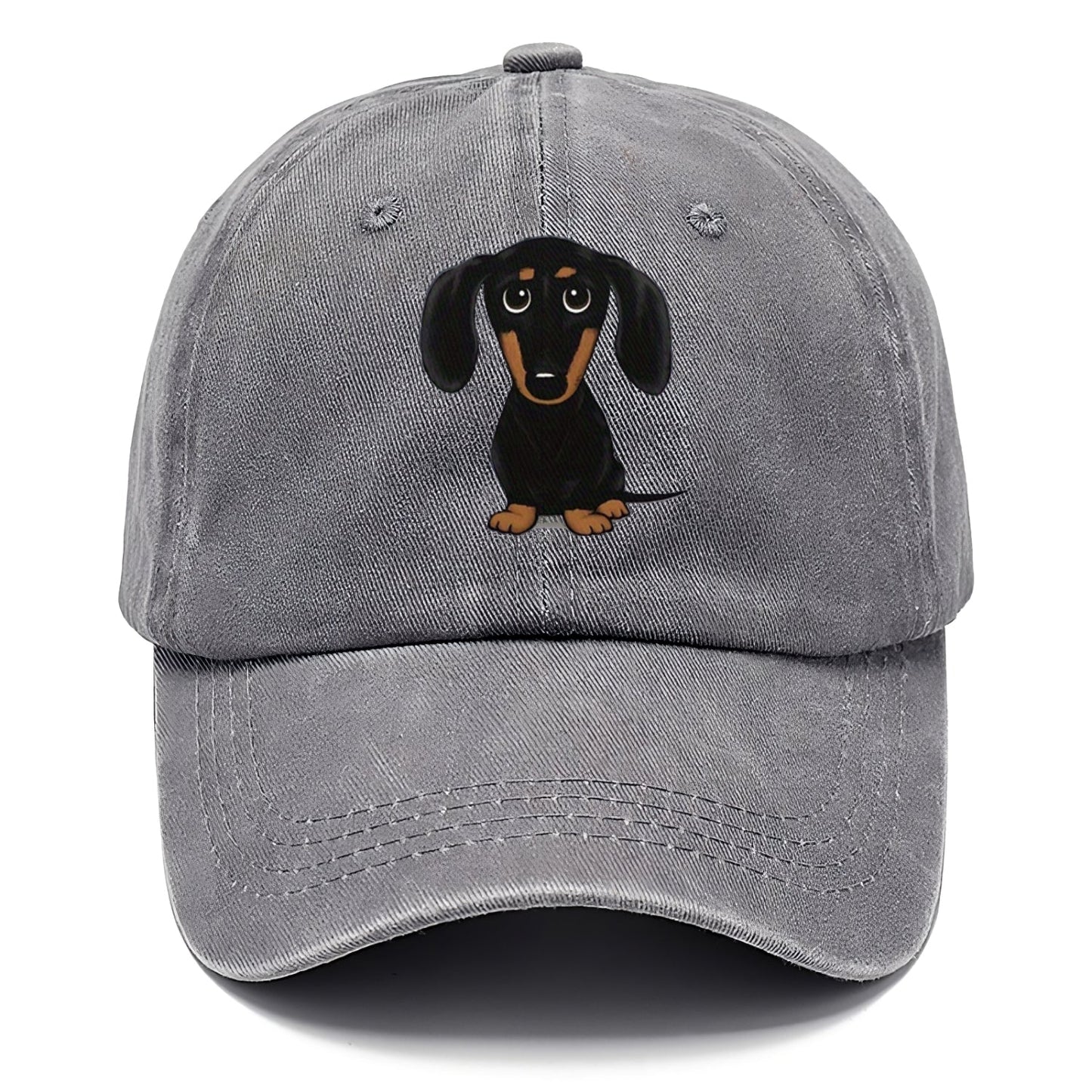 Gray cap with a dachshund illustration on a white background