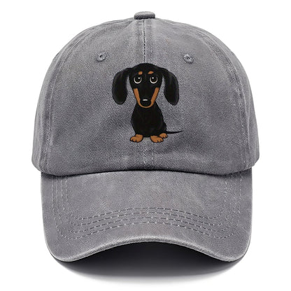 Gray cap with a dachshund illustration on a white background